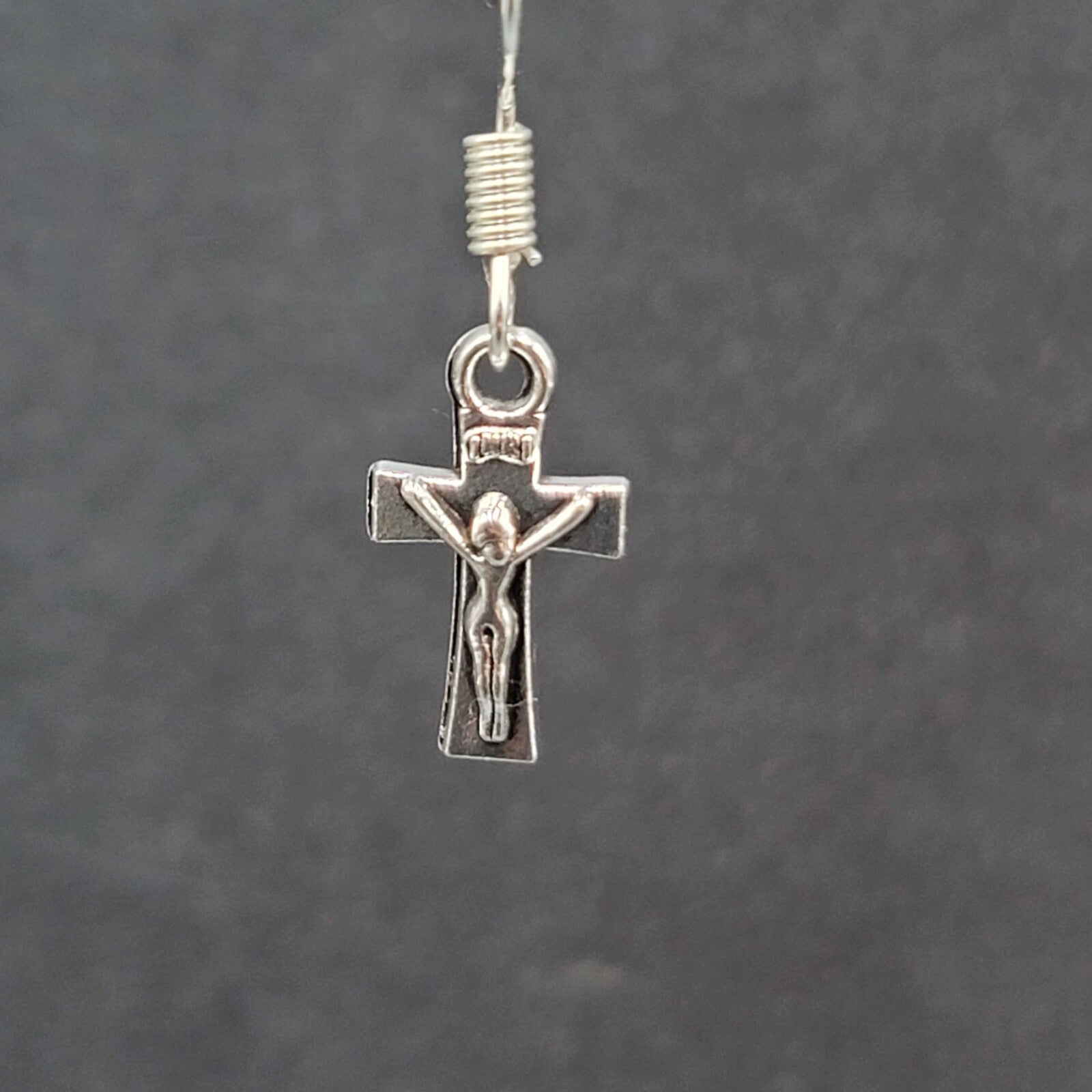 Pierced Earrings Tiny Dainty Crucifix Cross Dangle 5/8"