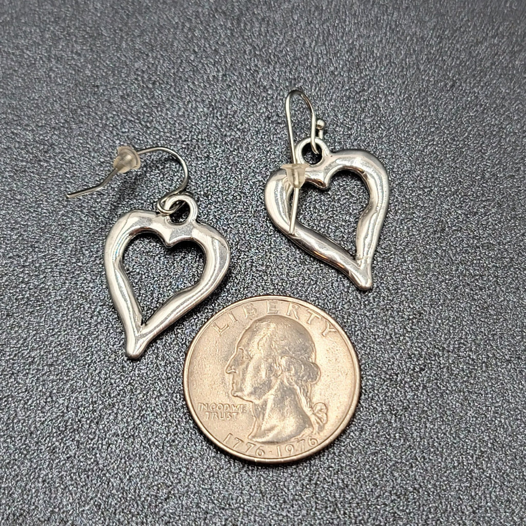 Pierced Earrings Silver tone Open Heart Dangle 1"