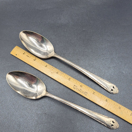 2 SOLID SERVING SPOONS HOLMES & EDWARDS  SILVERPLATE FLATWARE 8.25"