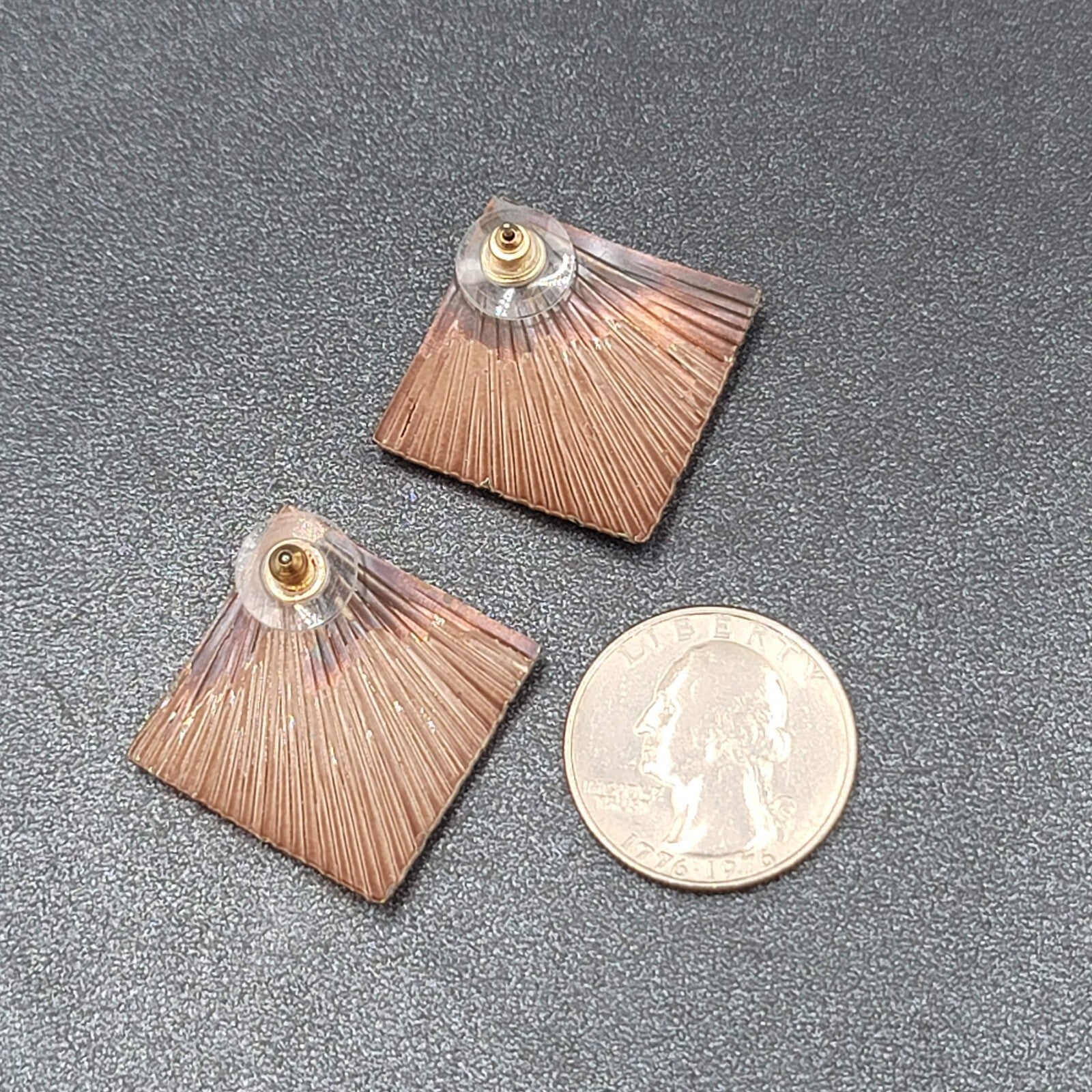 Vintage Pierced Earrings Painted Textured Square Drop 1 3/8"