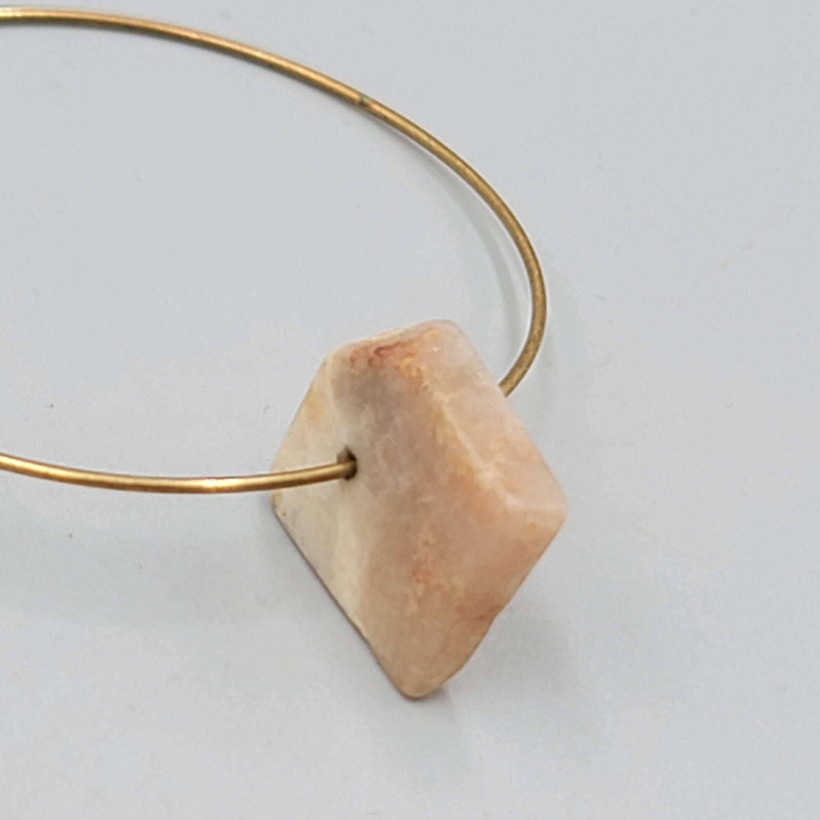 Asymmetrical Stone Hoop Pierced Earrings Gold tone Hoops 2"