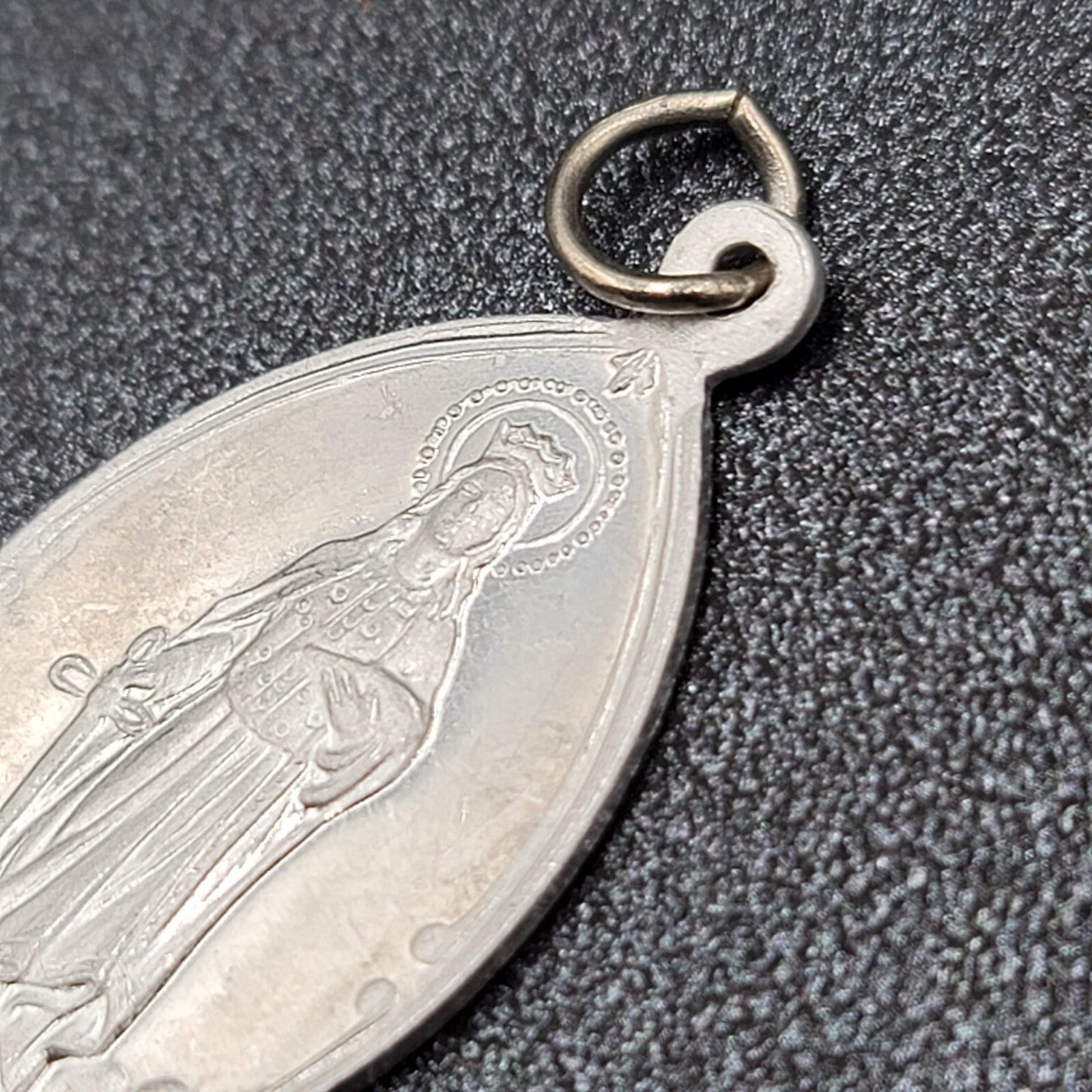 Vintage St Dymphna Pray for Us Medal Italy 1960's Mental Health Silver tone 1.25