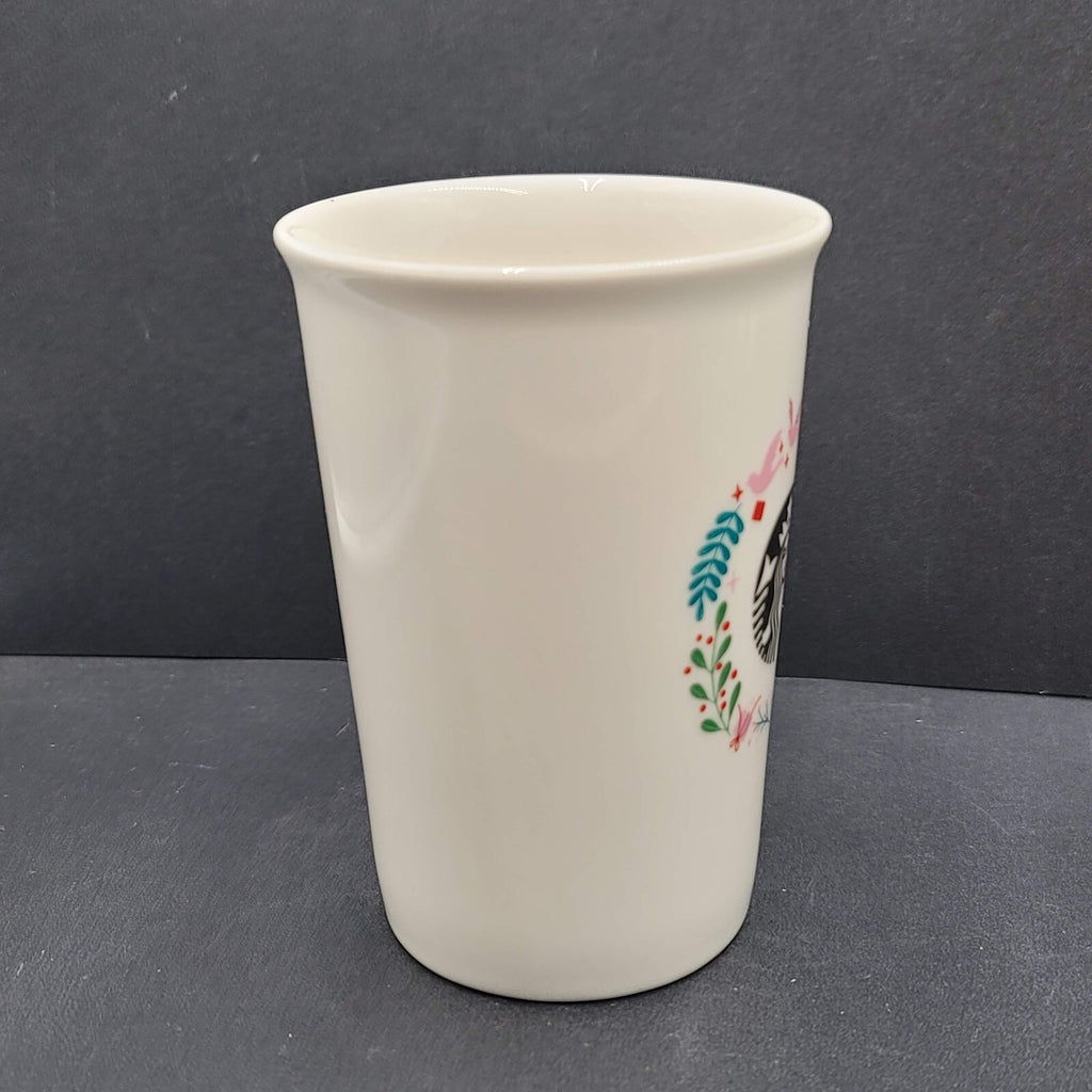 Starbucks 2019 Holiday Ceramic Coffee Mug Holly Dove White 10 oz.