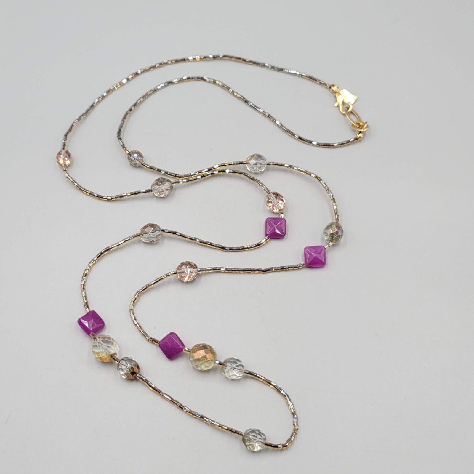Rachel Necklace Long Beaded Purple Yellow Unique 44"