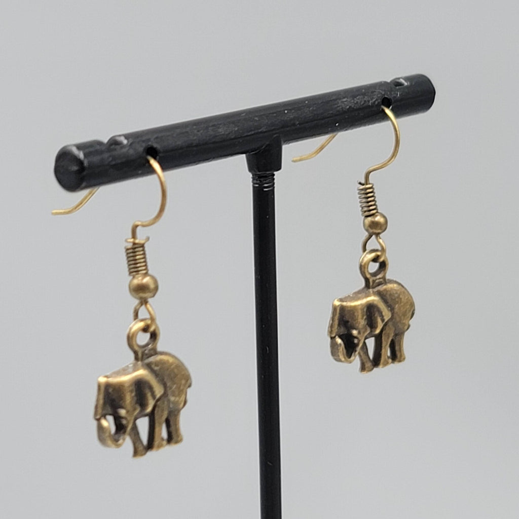 Elephant Pierced Earrings Bronze tone Embossed Dangle 5/8"