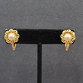 Vintage Clip on Earrings Gold tone Faux Pearl Filigree Flower Studs 1/2"