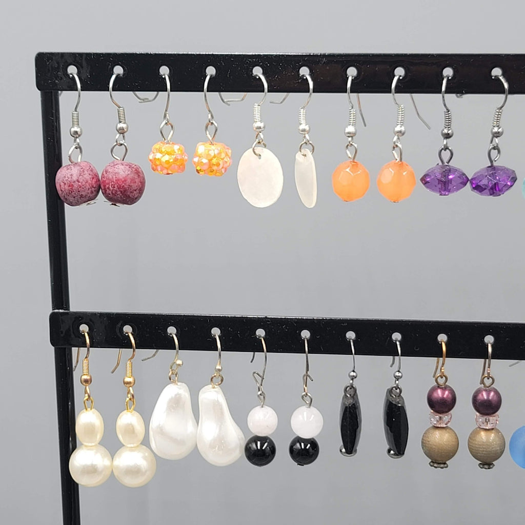Lot of 44 Beaded Pierced Earrings Multi color ALL Dangle Hooks Bead Mixed