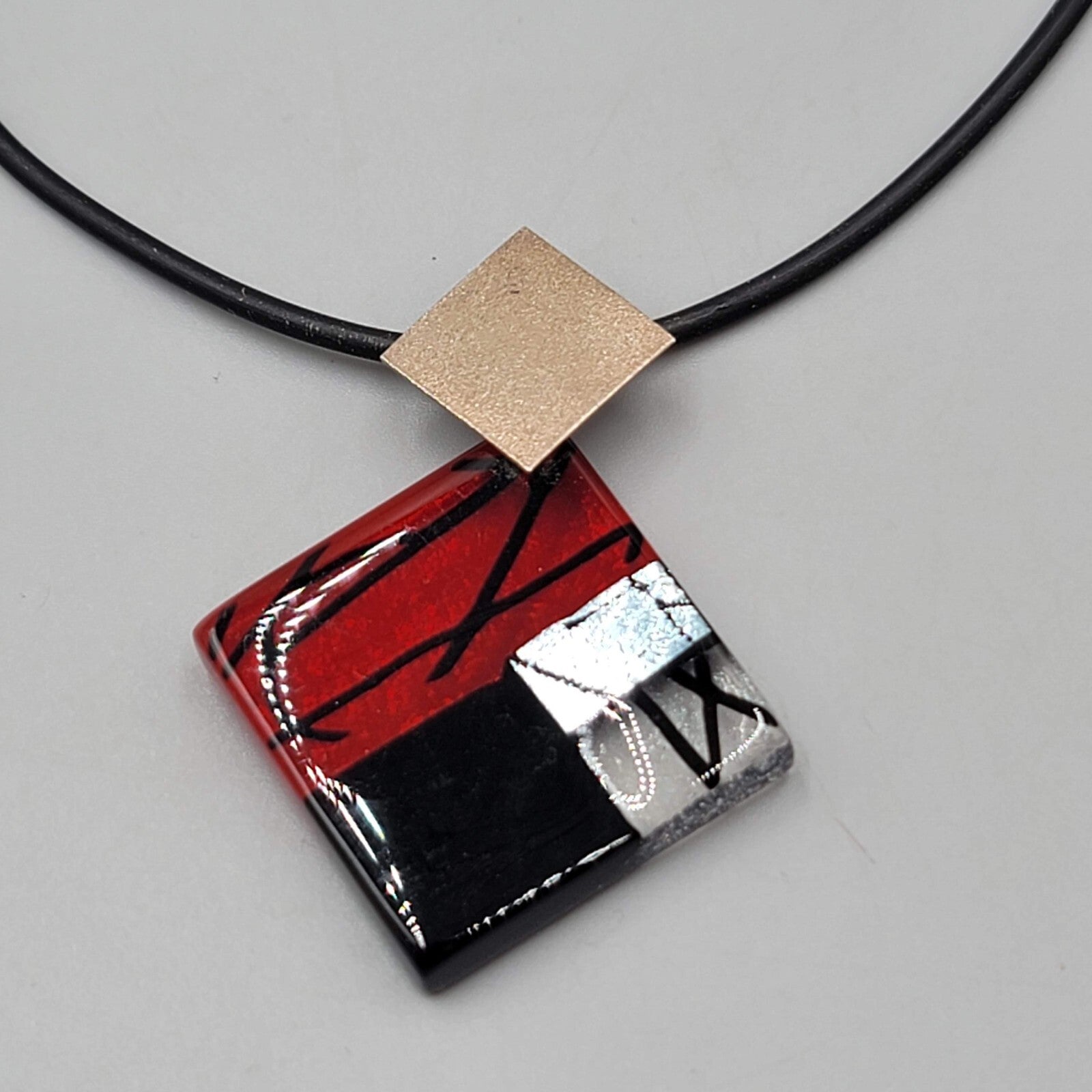 Artisan 925 Sterling Silver Art Glass Pendant Necklace Artist Signed 16"
