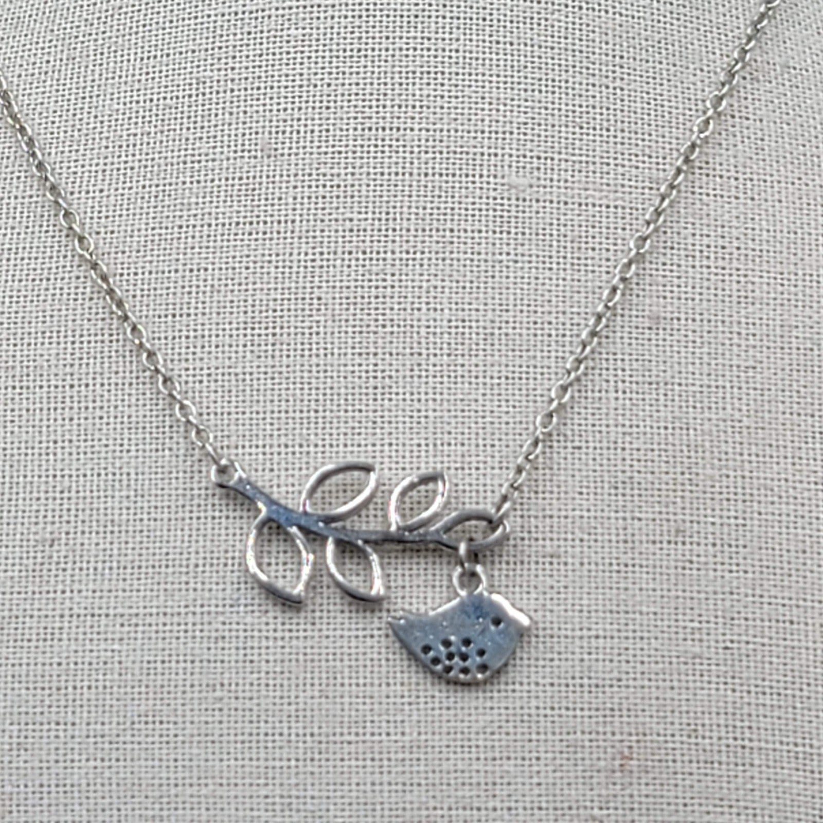 Bird and Branch Necklace Silver tone 18"