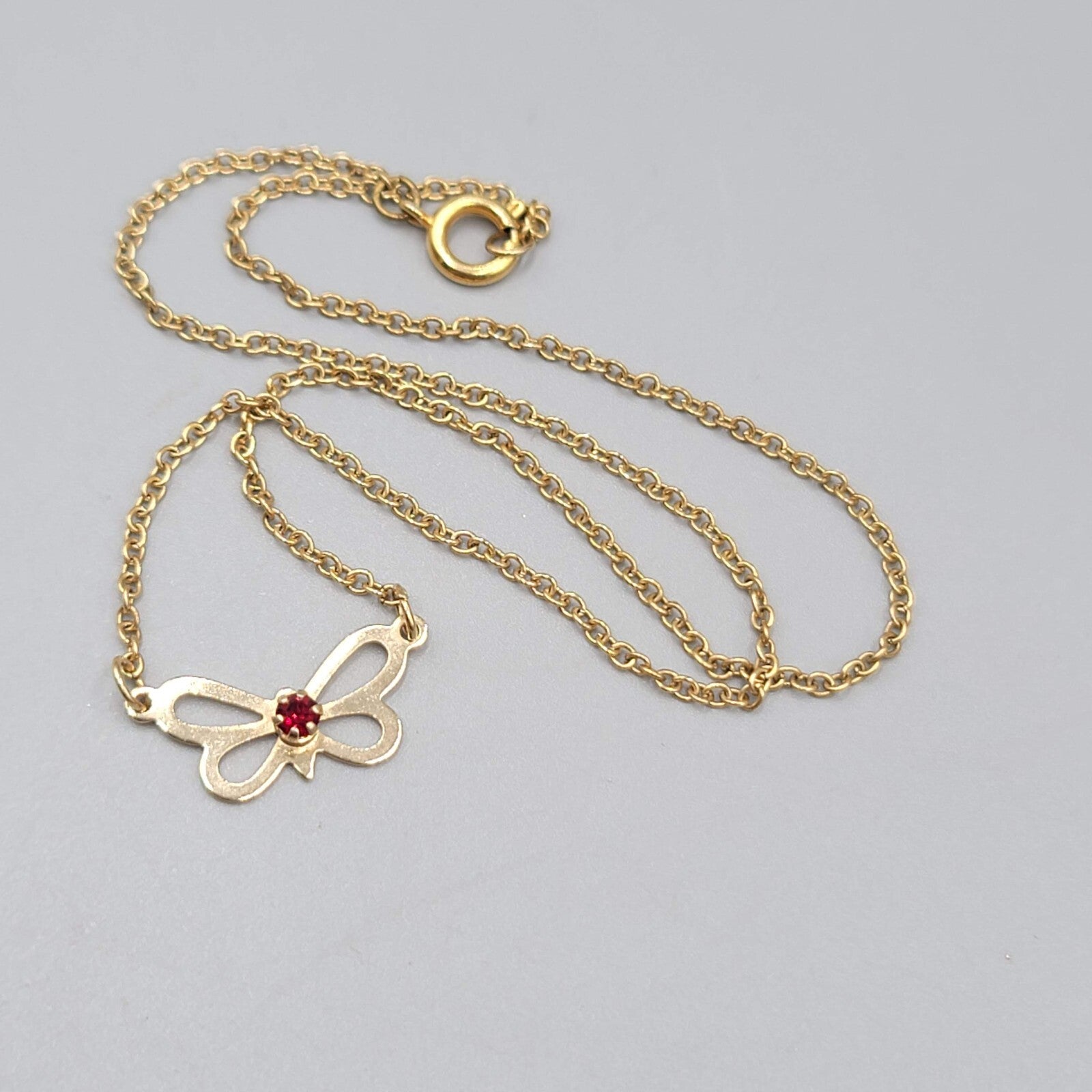 Vintage Butterfly Necklace Gold tone Birthstone January or July 15"