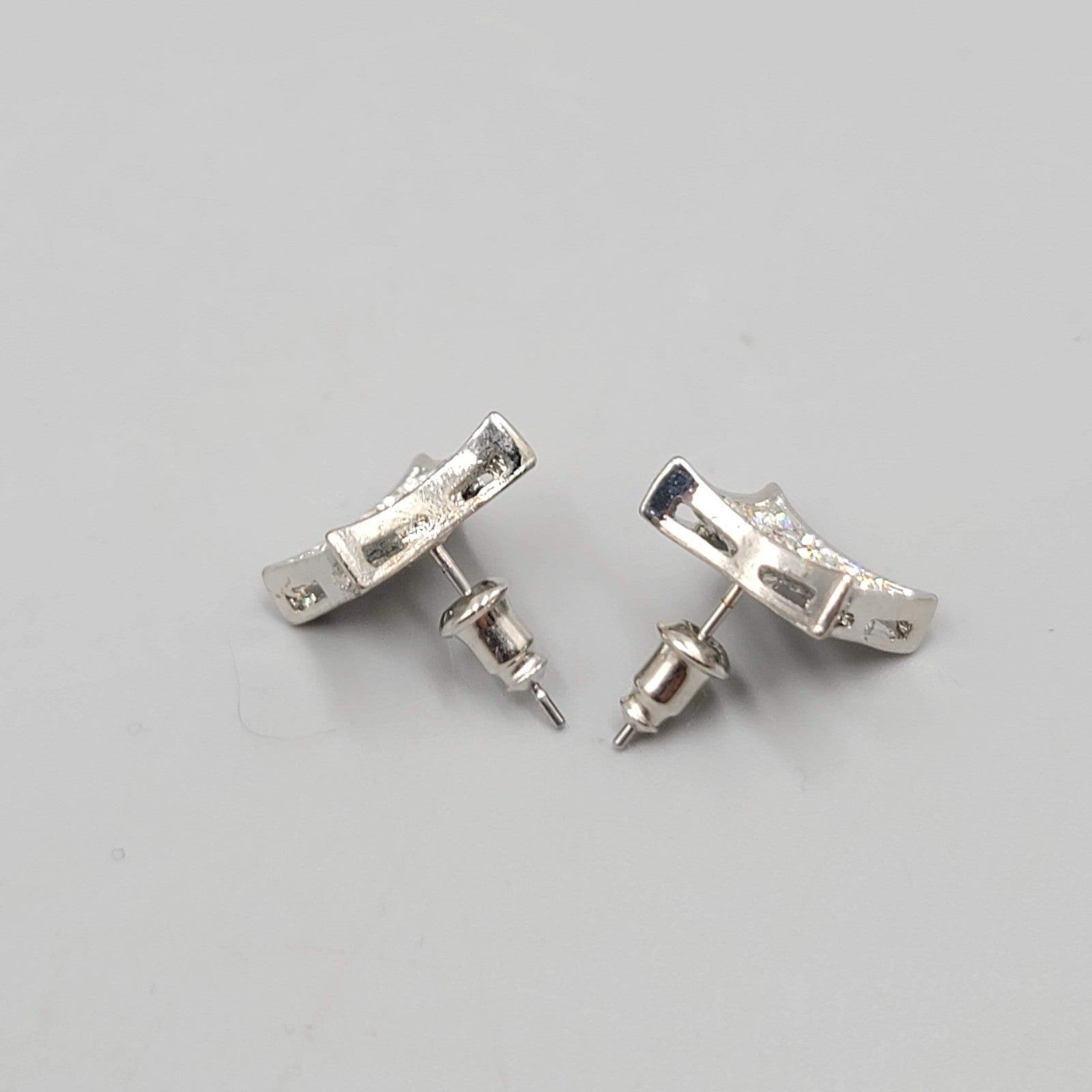 Crystal Square Studs Pierced Earrings Silver tone 1/2 in