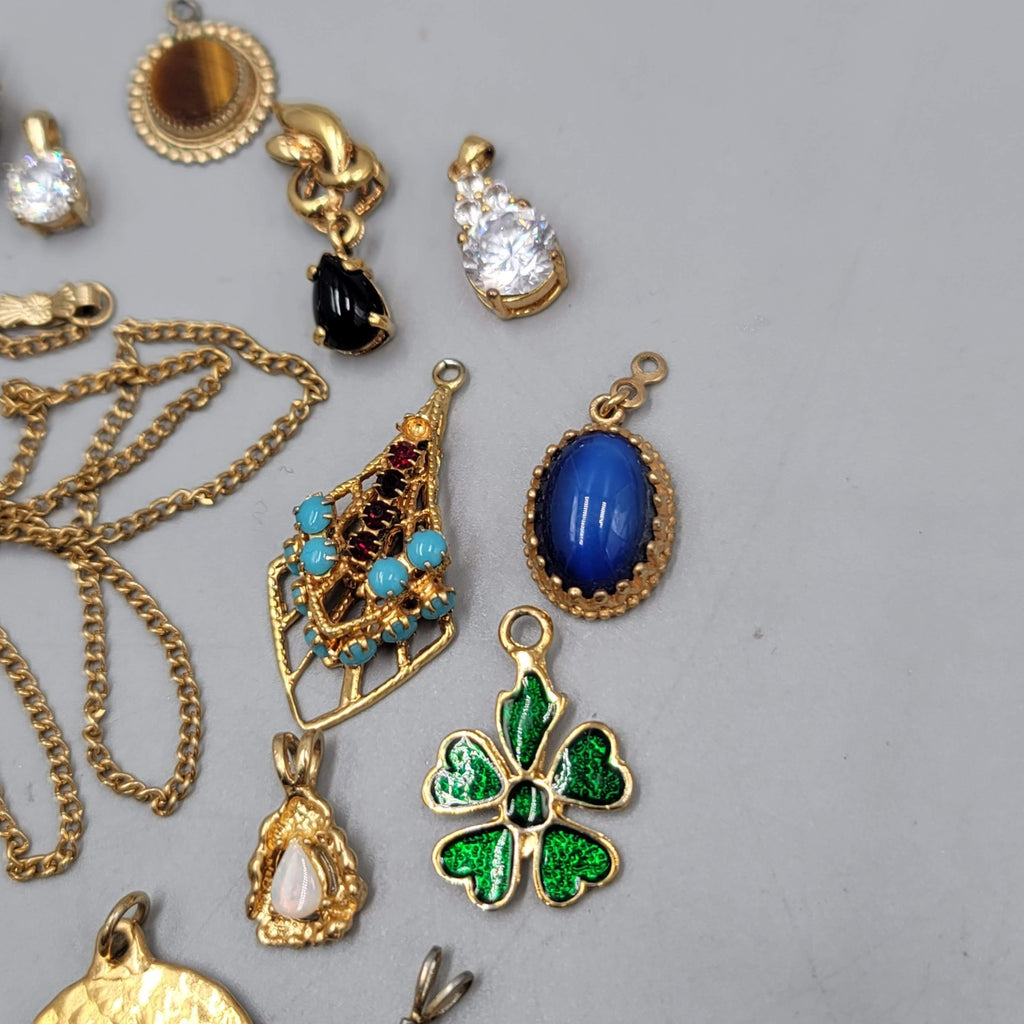All Gold tone Pendant Lot of 19 Rose Flag Cubic Zirconia & More