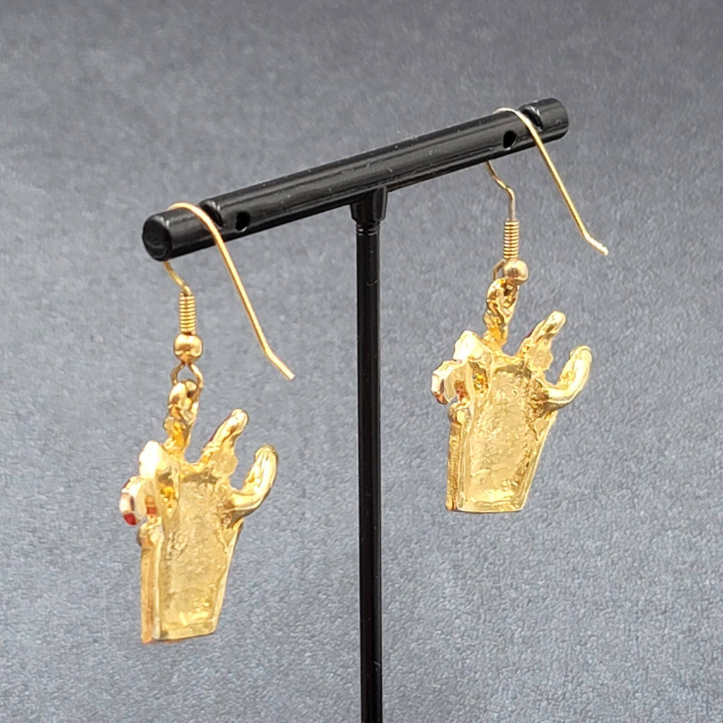 Christmas Pierced Earrings Gold Plated Presents Santa Candy Cane Dangle 1 1/8"