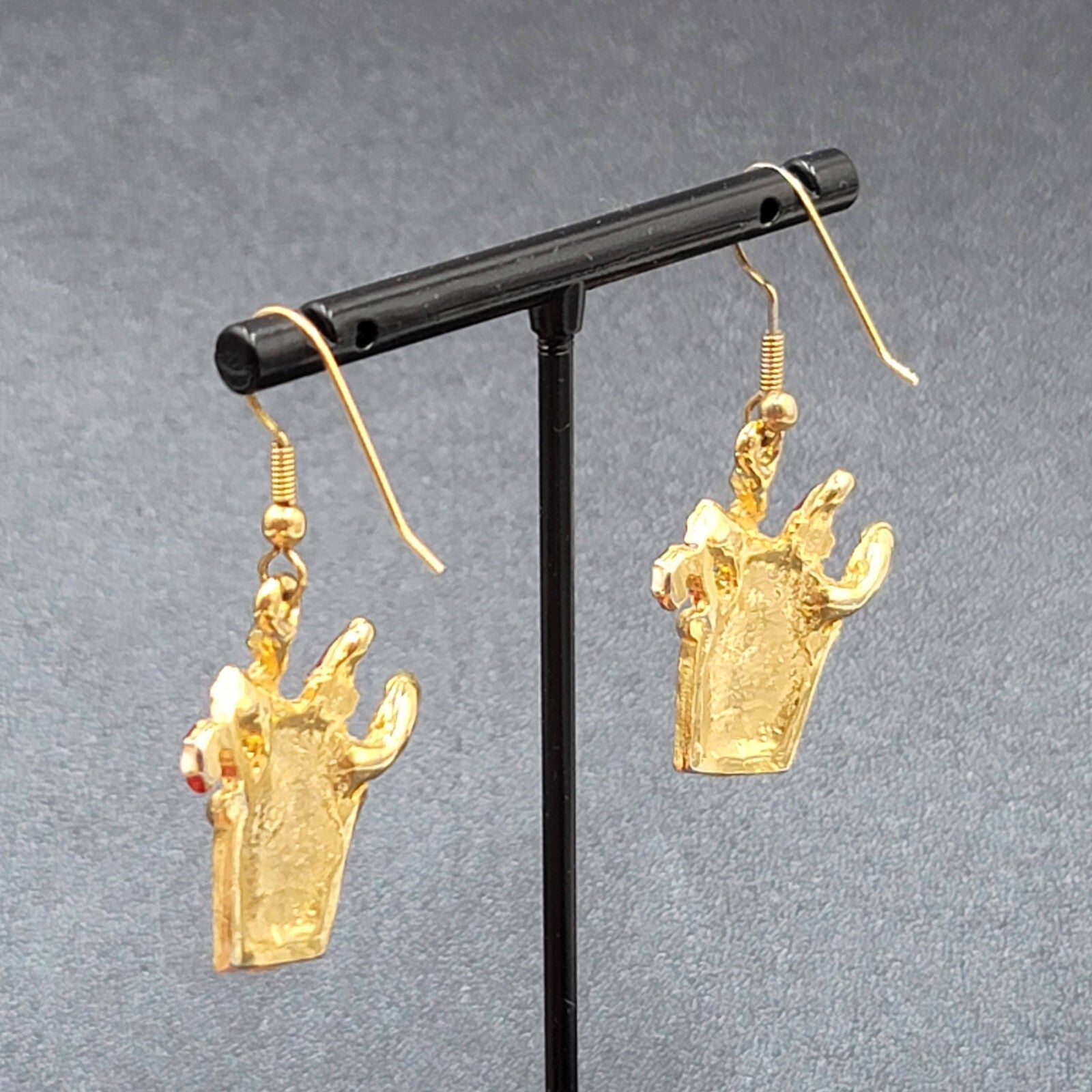 Christmas Pierced Earrings Gold Plated Presents Santa Candy Cane Dangle 1 1/8"