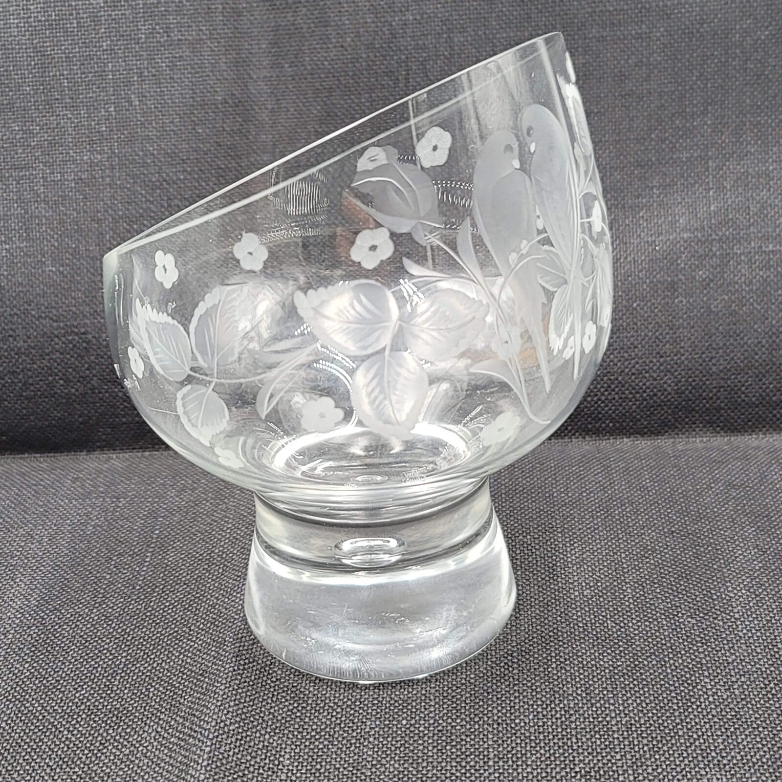 Wendell August Forge Hand Etched Bird Angled Snifter Glass Signed D.King