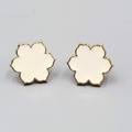 White Enamel Flower Pierced Earrings Gold tone Drop 3/4"