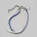 Ann Taylor Bracelet Blue White Bead Silver tone Rhinestone 6.5" - 7" - 7.5" Adj
