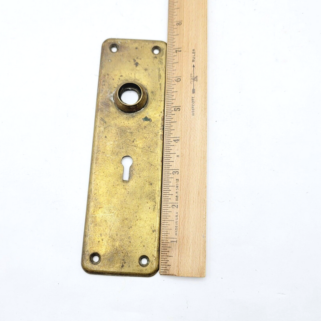 Vintage Brass Doorknob Back Plate Skeleton Keyhole Salvage Hardware 6.5"x2"