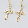 Amazing Grace Cross Pierced Earrings Gold tone Dangle 1"