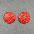 Vintage 1980's Pierced Earrings Red Enamel Textured Dome Drop 1 1/4"