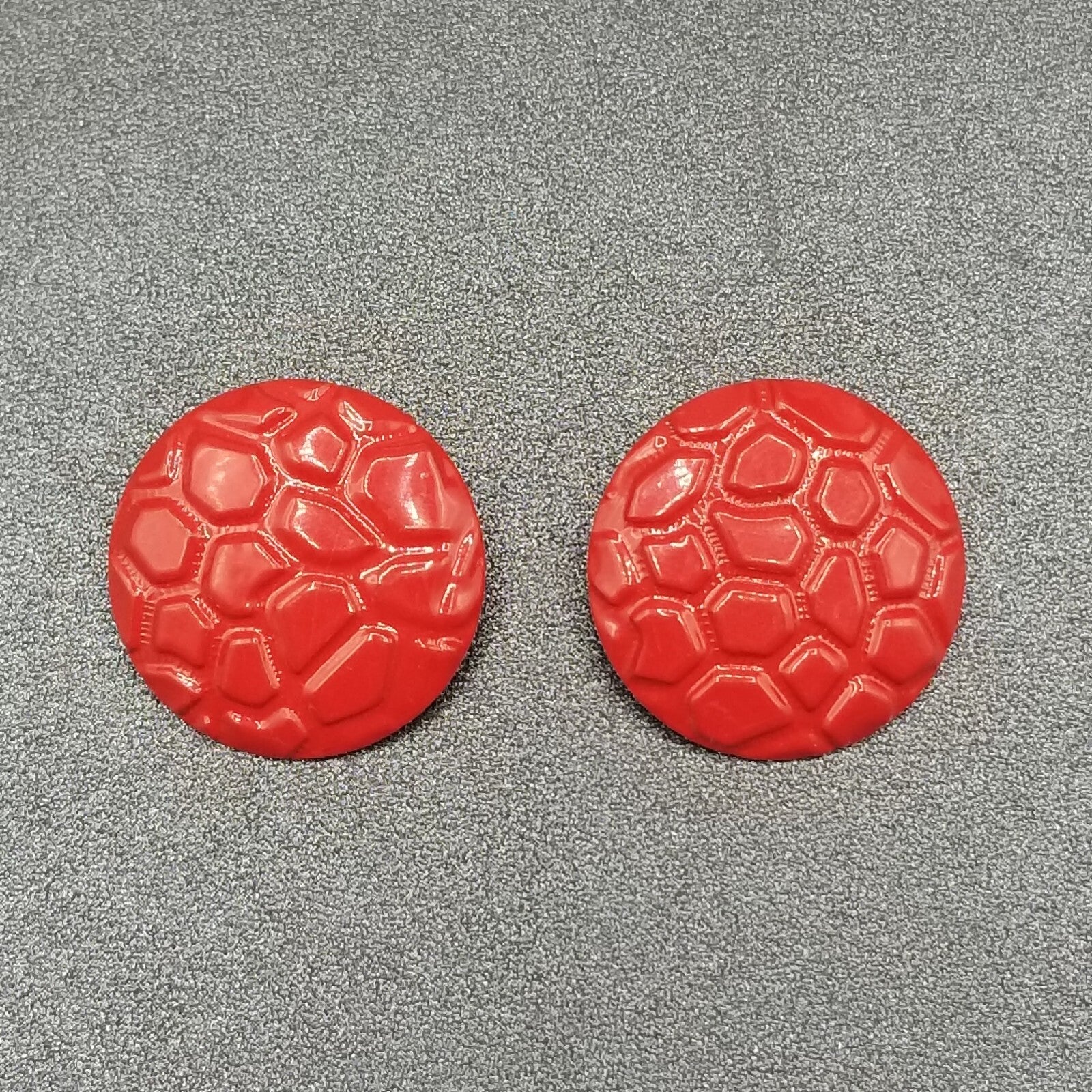 Vintage 1980's Pierced Earrings Red Enamel Textured Dome Drop 1 1/4"