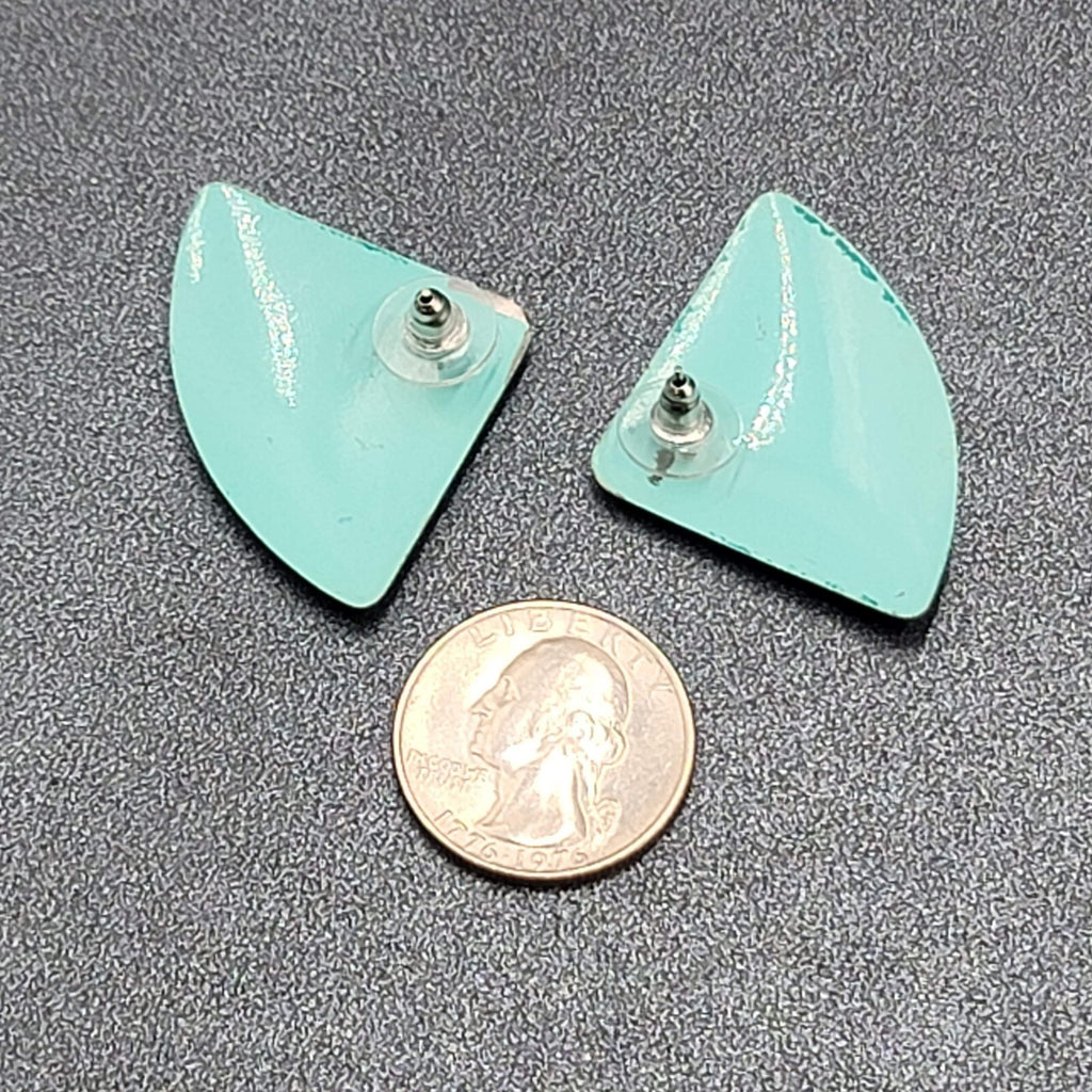 Vintage Pierced Earrings Teal Blue Crackle Enamel Statement Drop 1 5/8"