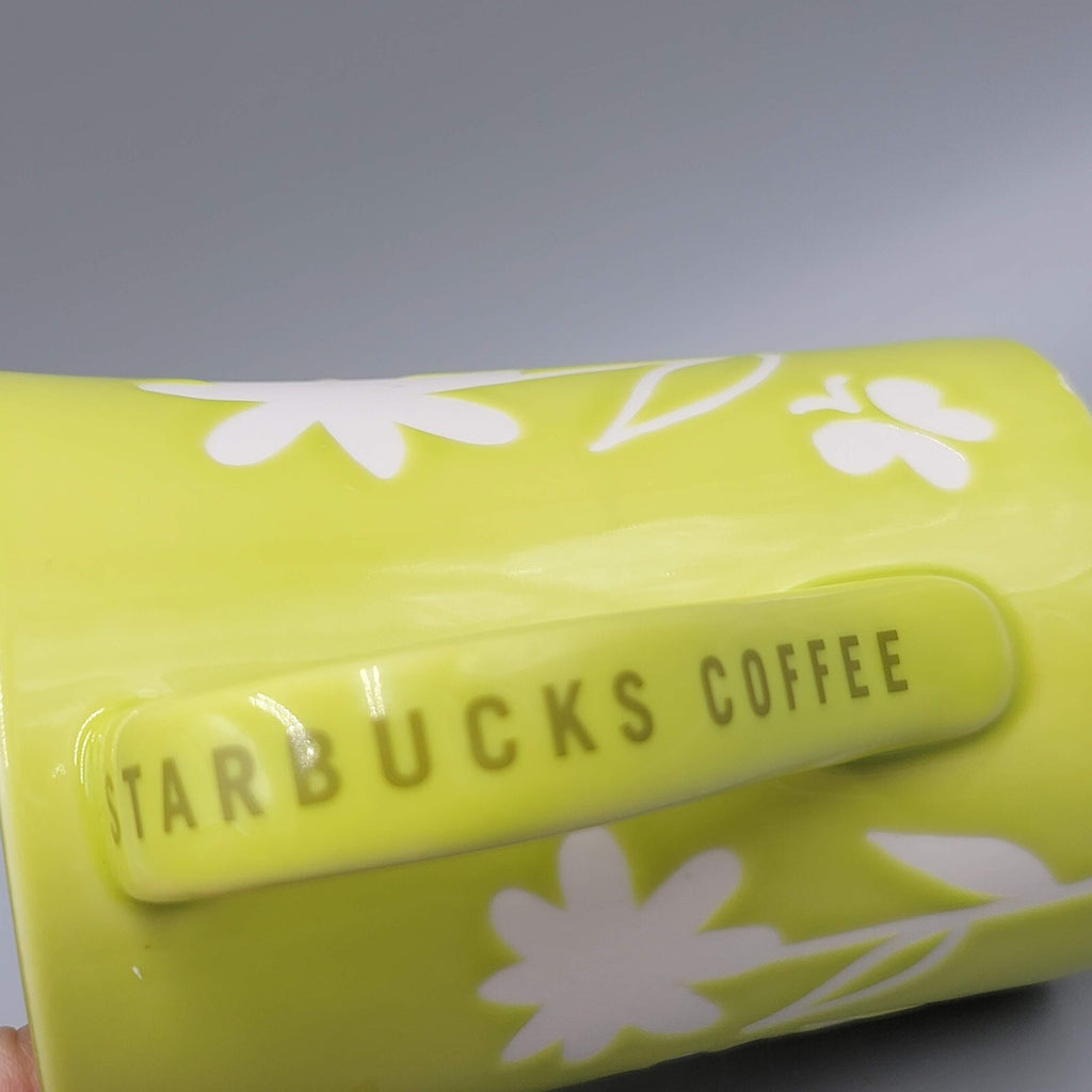 Starbucks Coffee Mug Cup Lime Green White Flowers Butterflies 2007