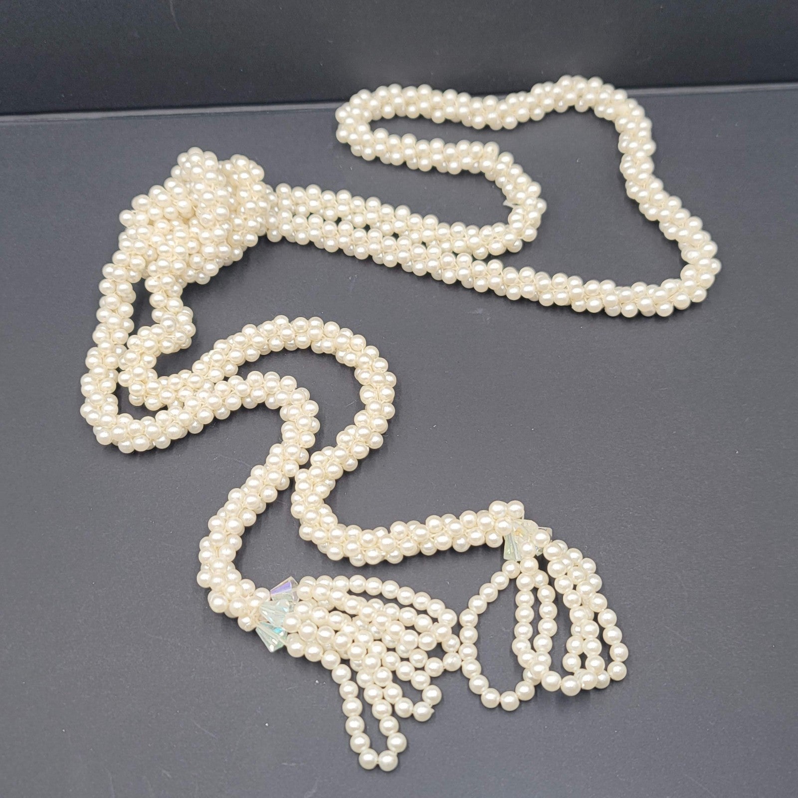 Vintage Large White Bead Lariat Necklace 70" STATEMENT!
