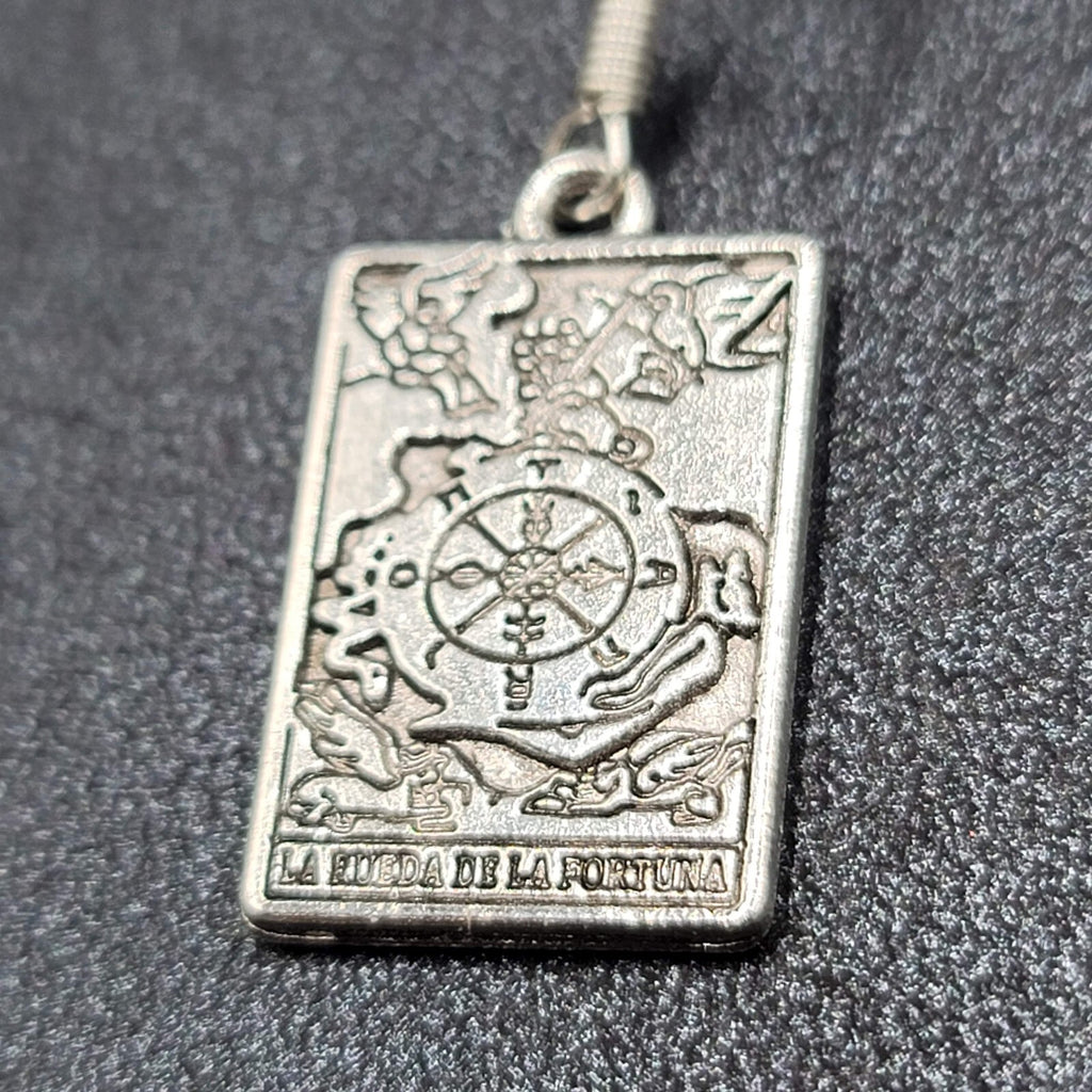 La Rueda de la Fortuna Tarot Card Pierced Earrings Silver tone 1"