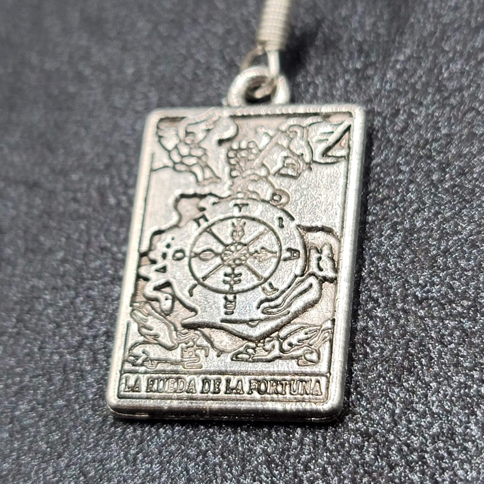 La Rueda de la Fortuna Tarot Card Pierced Earrings Silver tone 1"