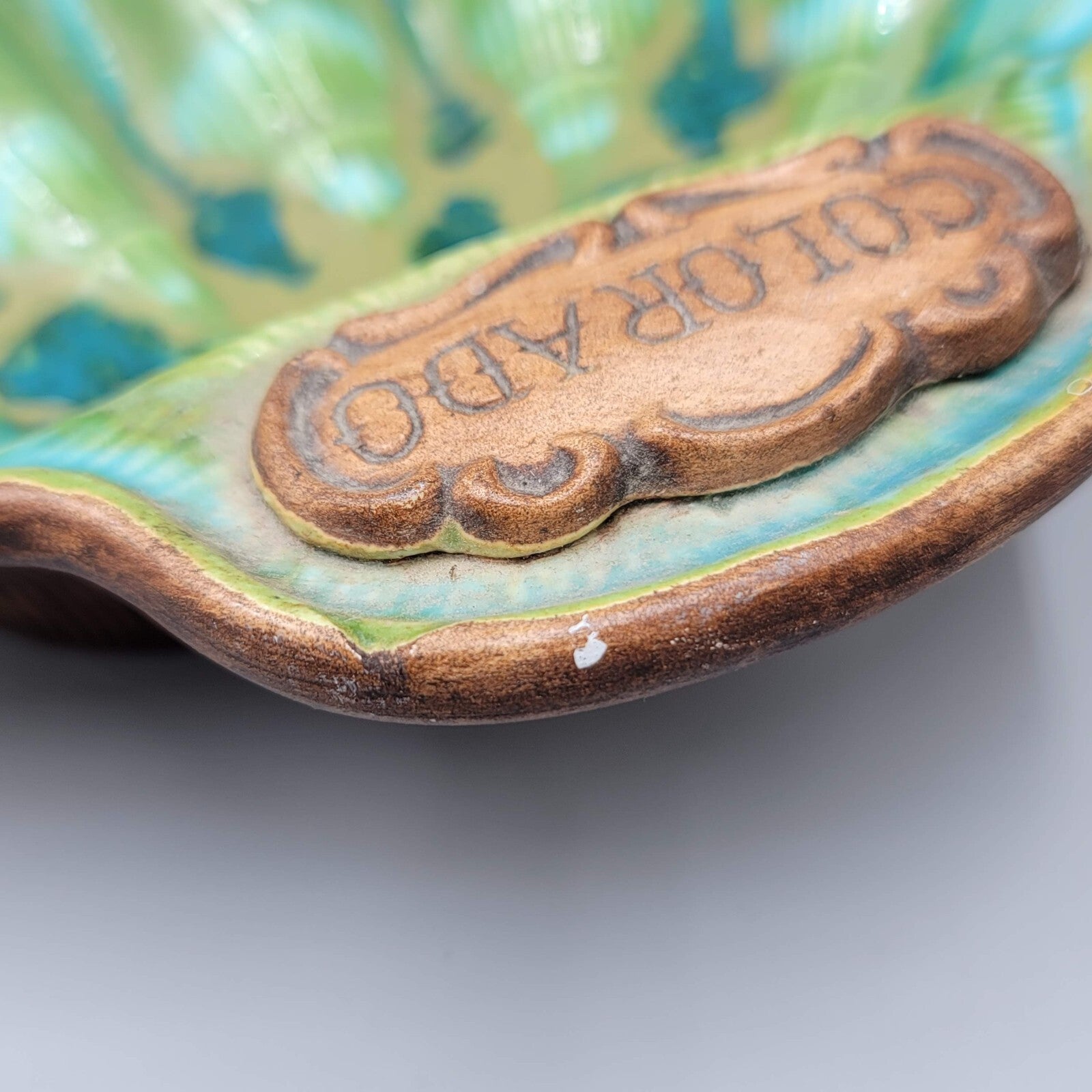 Vintage TREASURE CRAFT USA Shell Candy Dish Colorado Souvenir Green