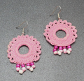 Pierced Earrings Pink Crochet Bead Dangle 1 7/8"