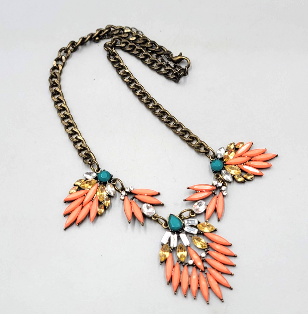 Statement Necklace Bronze tone Multicolor Accents Bib 18"-20"