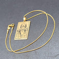 The CHARIOT Tarot Card Pendant Necklace Major Arcana Gold tone 18”.