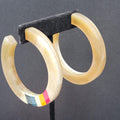 Pierced Earrings Resin Faux Horn Hoops Hand Painted 2 3/8"