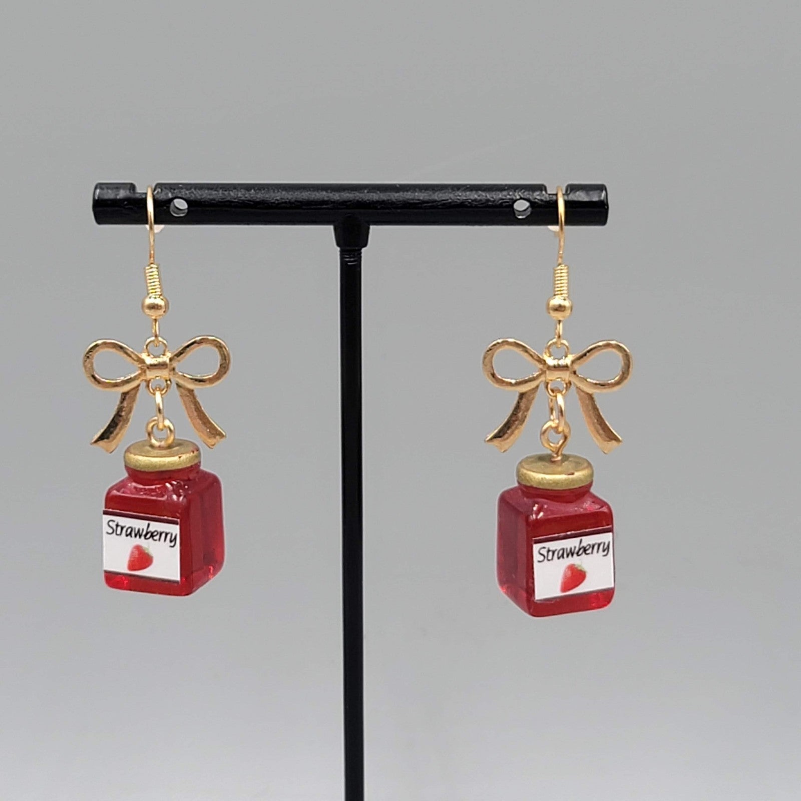 Strawberry Jam Pierced Earrings Gold tone Dangle Sweet 1.25"