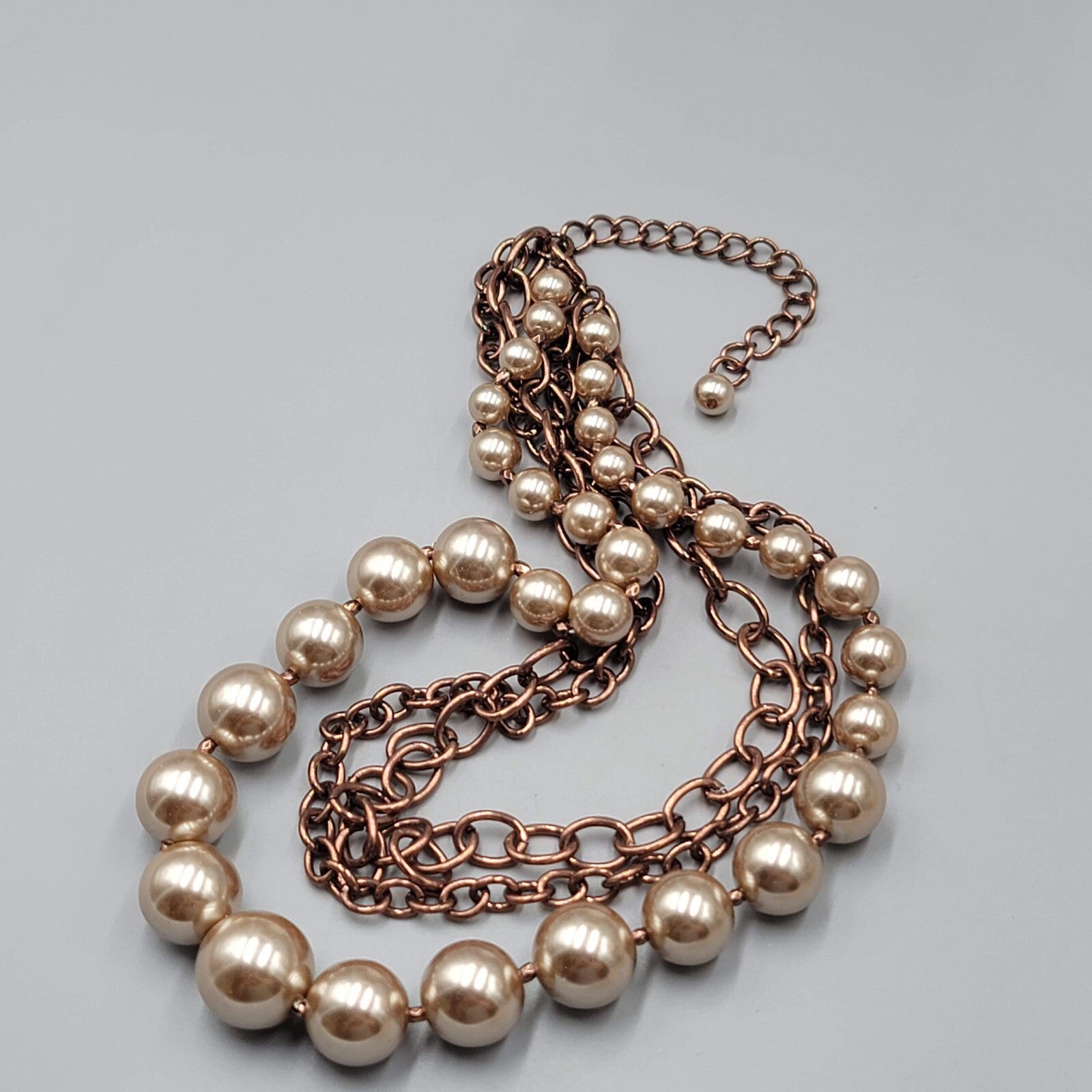 Statement Graduated Bead Necklace Copper tone Chain Layered 16"+