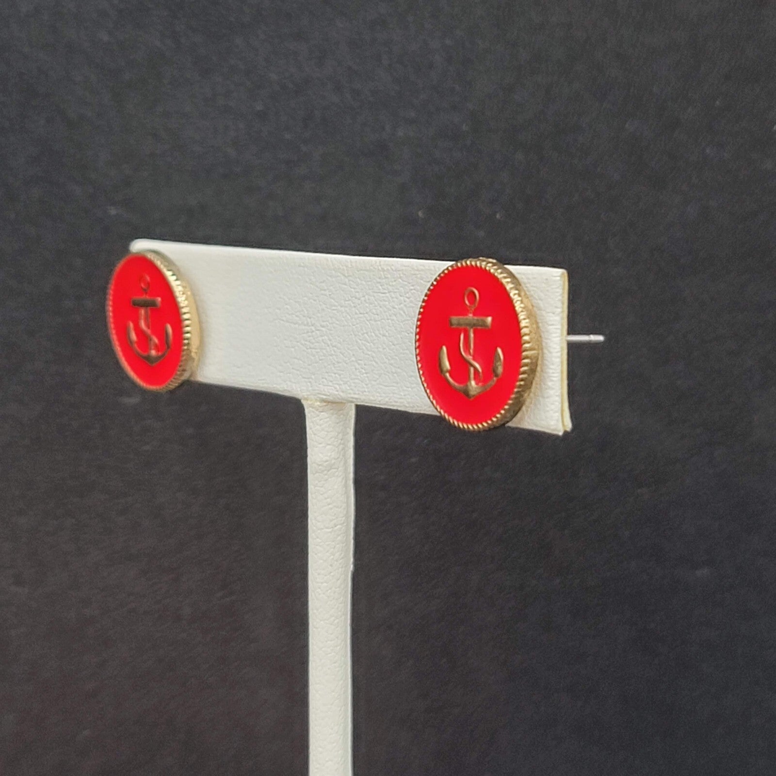 Pierced Earrings Hot Pink Enamel Nautical Anchor Studs 1/2"