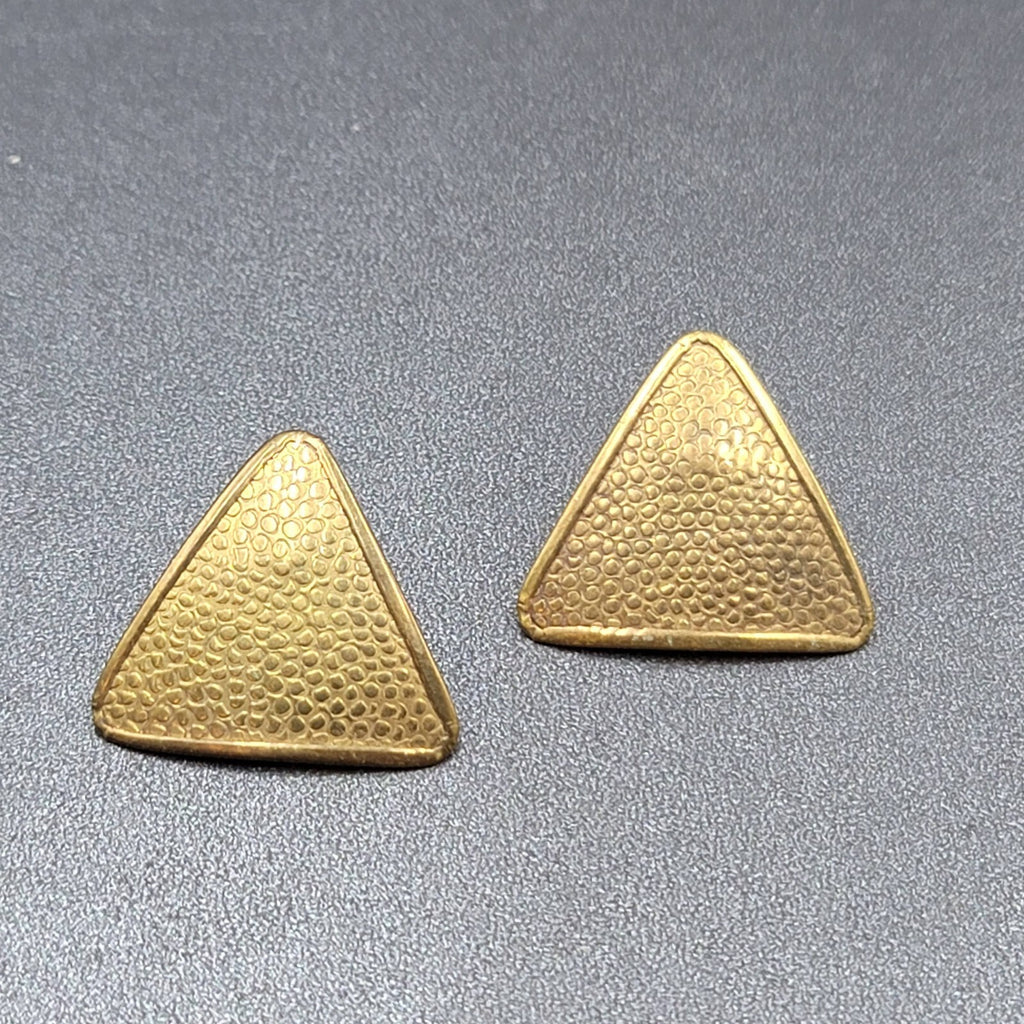 Vintage Pierced Earrings Solid Brass Textured Triangle Drop 1 1/8"