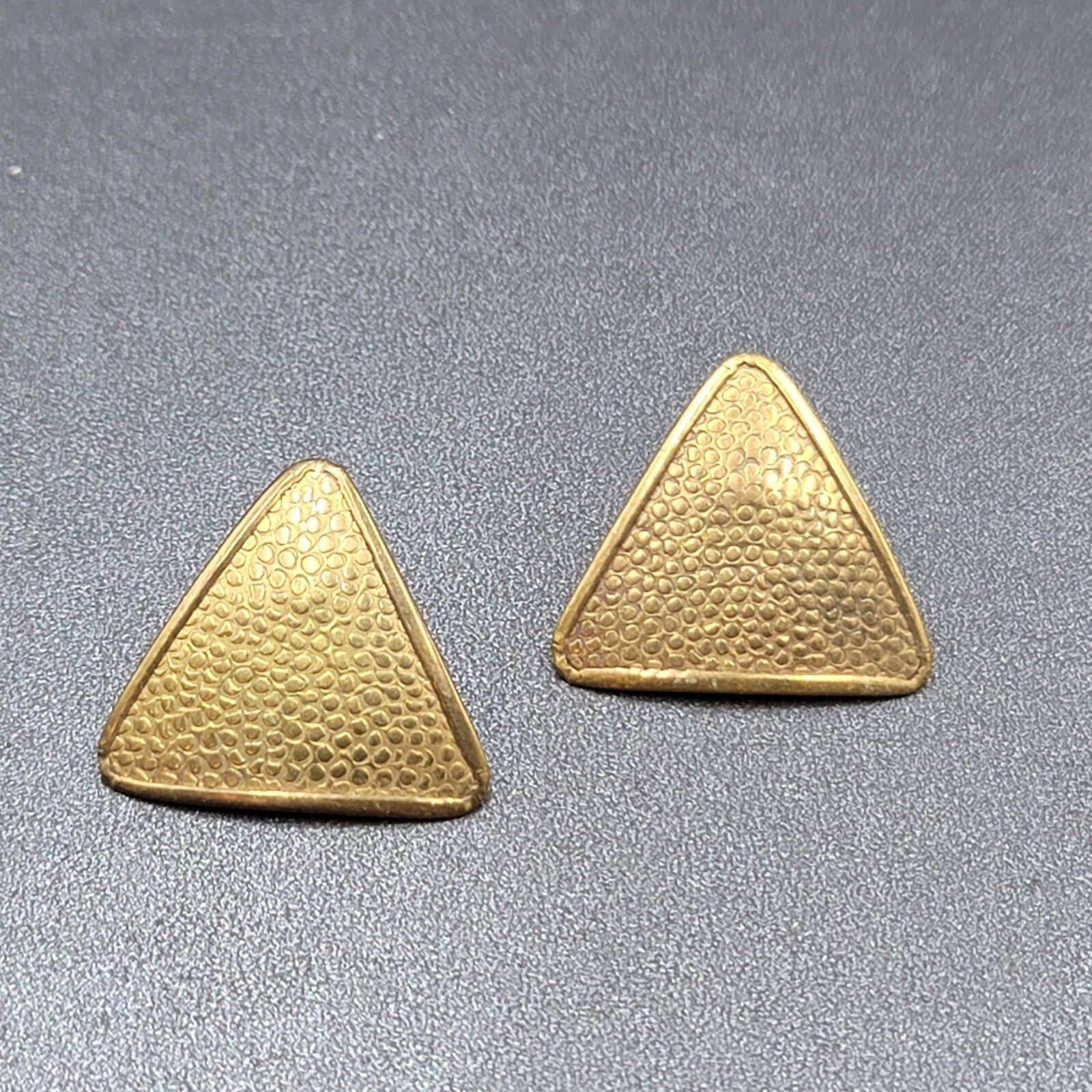 Vintage Pierced Earrings Solid Brass Textured Triangle Drop 1 1/8"