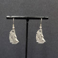 Vintage Ship Pierced Earrings Pewter Silver tone Dangle Nautical 7/8"