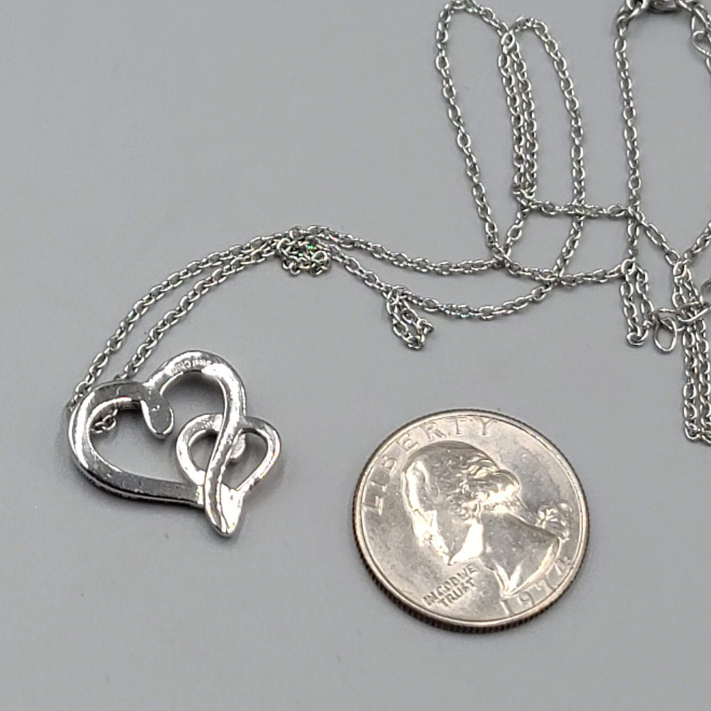 JCM Because I love you Necklace Double Heart Pendant Silver Plated 18"-20"
