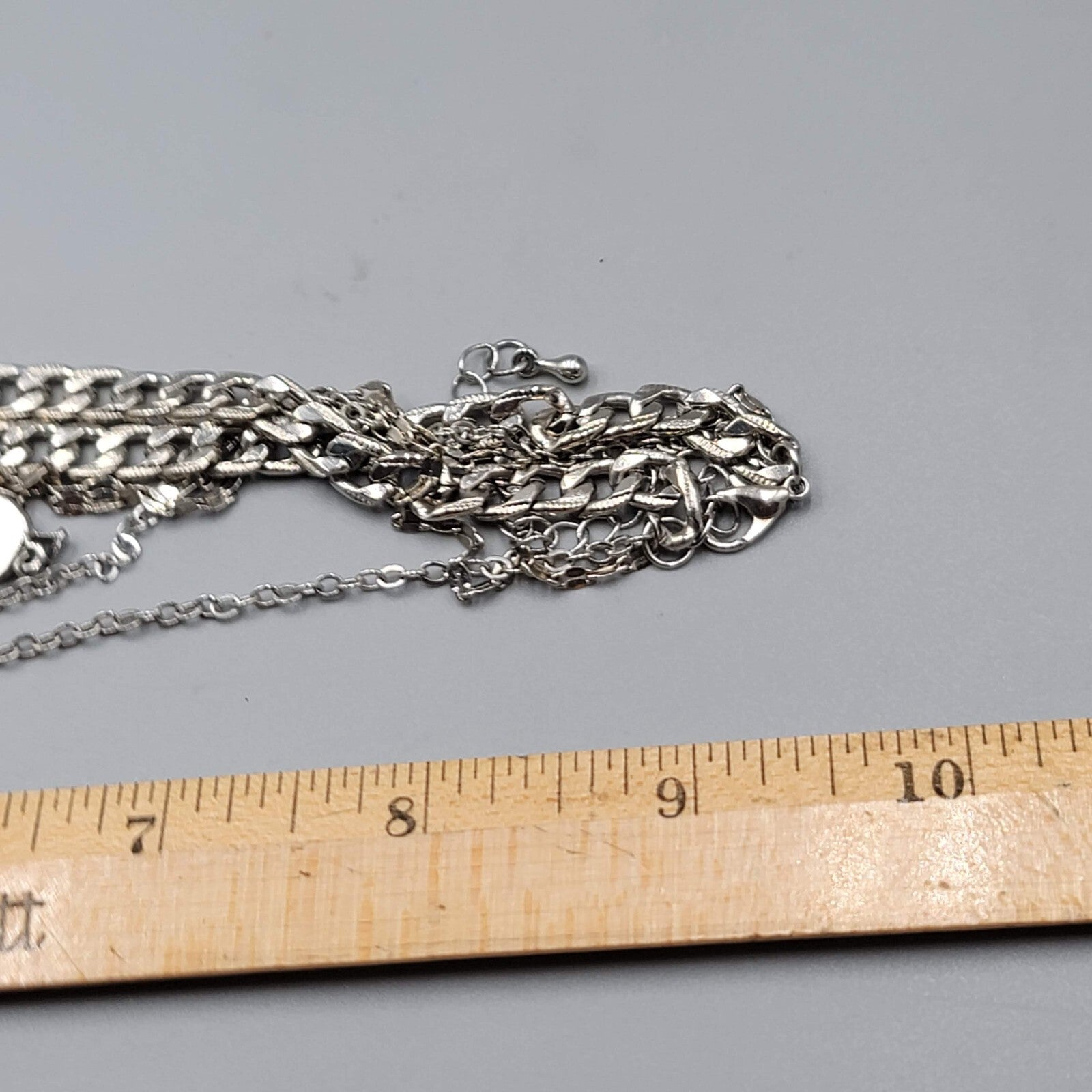 Choker Layered Chain Necklace Silver tone Chains Rhinestones 12"-15" & 21"+