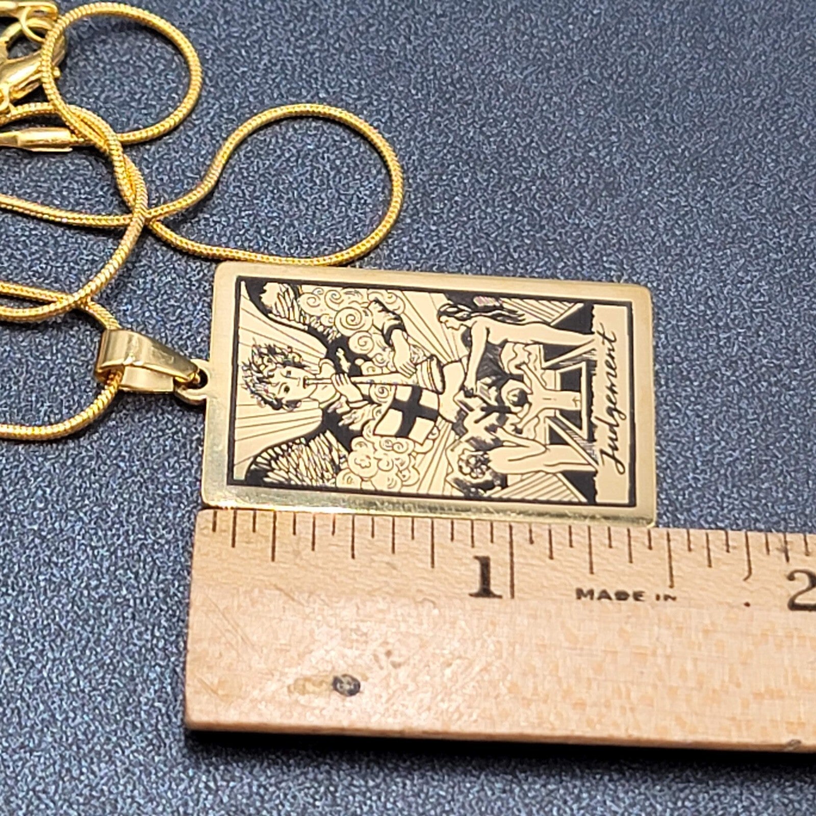 JUDGEMENT Tarot Card Pendant Necklace Major Arcana Gold tone 18”.