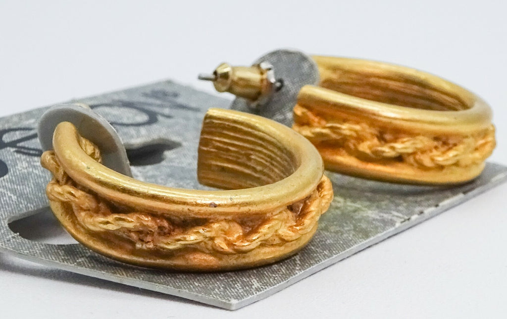 Vintage SASSON Goldtone Pierced Earrings 3/4" x 1/4" New Old Stock