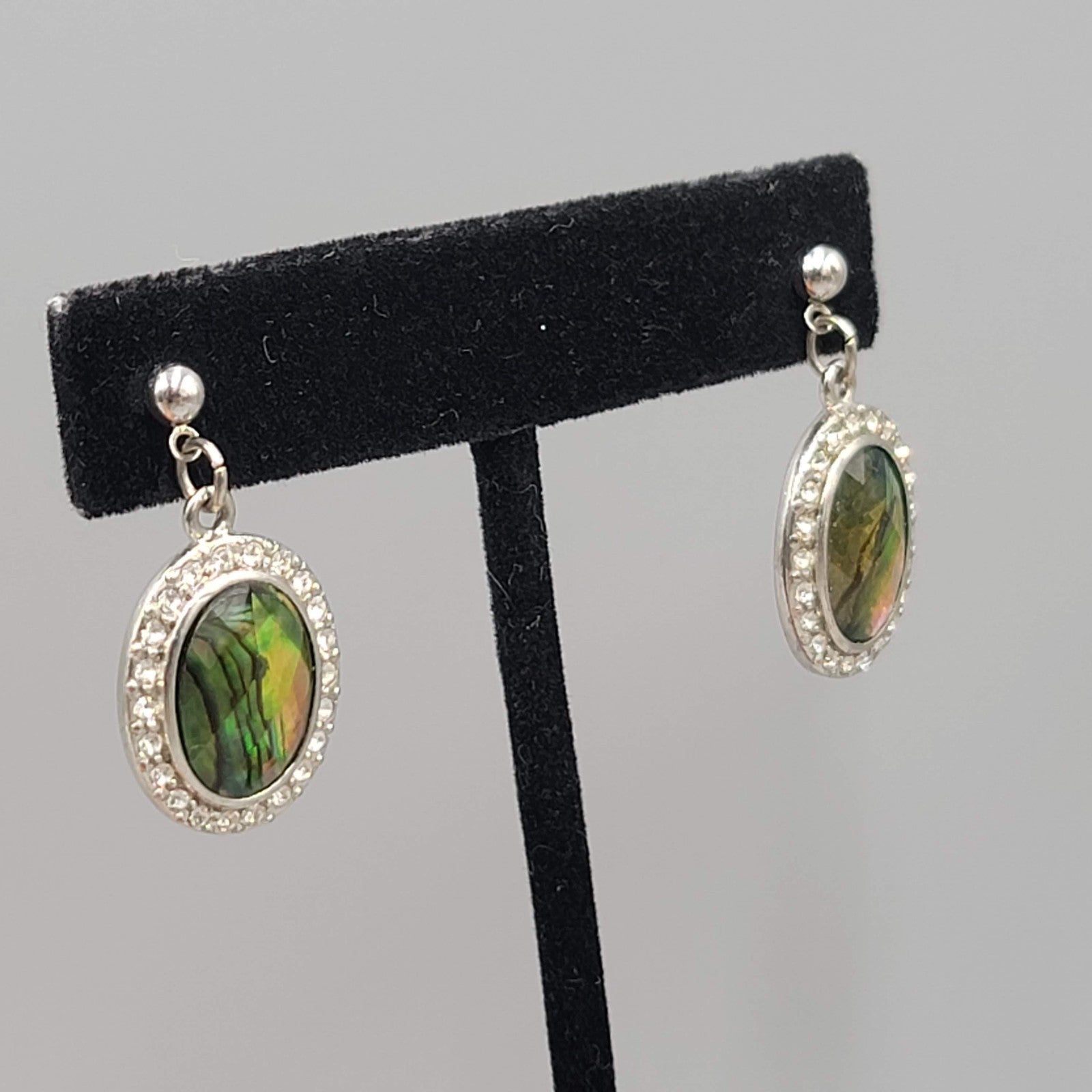Faux Abalone Oval Pierced Earrings Silver tone Dangle  1 in