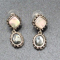 Pierced Earrings Silver tone Abalone Inlay Faceted Glass Dangle 1.25"