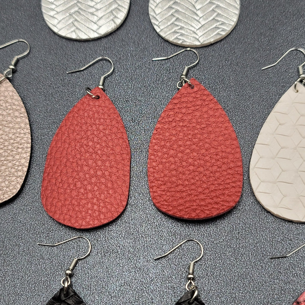 Lot of 7 Pierced Earrings Faux Leather Multicolor Teardrop Dangle