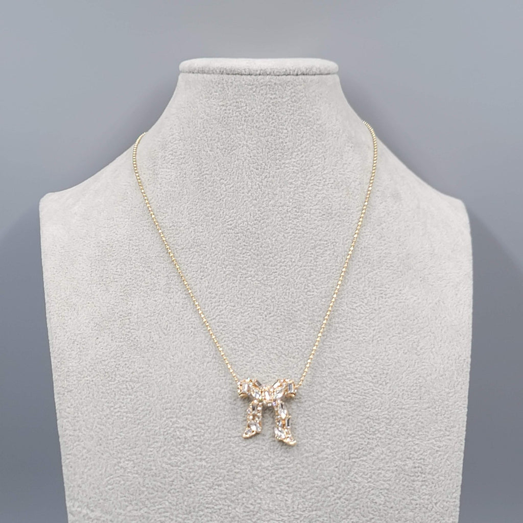 Baublebar Bow Pendant Necklace Gold tone Crystal Rhinestone 18"-20"