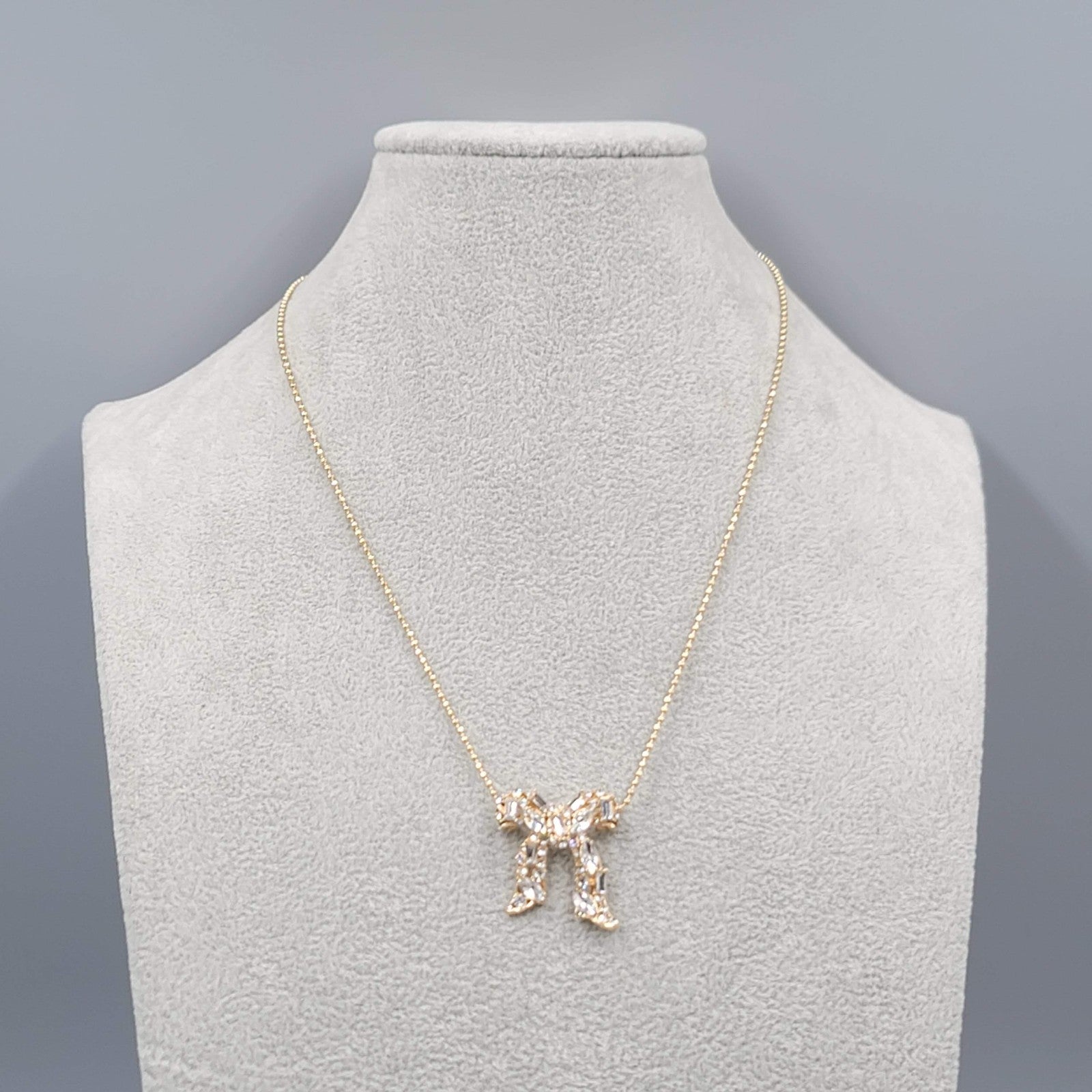 Baublebar Bow Pendant Necklace Gold tone Crystal Rhinestone 18"-20"